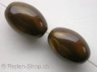 Plasticbeads oval, brown/gold, ±20x13mm, 2 pc.