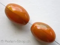 Plasticbeads oval, orange/gold, ±20x13mm, 2 pc.