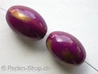 Plasticbeads oval, purple/gold, ±20x13mm, 2 pc.
