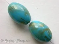 Plasticbeads oval, turquoise/gold, ±20x13mm, 2 pc.