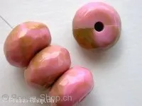 Kunststoffperle rondell, rosa/gold, ±9x16mm, 3 Stk.