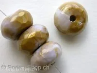 Plasticbeads rondell, white/gold, ±9x16mm, 3 pc.