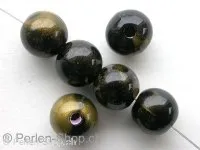 Plasticbeads round, black/gold, ±10mm, 8 pc.
