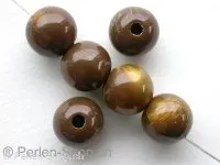 Plasticbeads round, brown/gold, ±10mm, 8 pc.