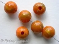 Plasticbeads round, orange/gold, ±10mm, 8 pc.
