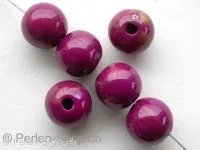 Plasticbeads round, purple/gold, ±10mm, 8 pc.