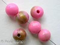 Kunststoffperle rund, rosa/gold, ±10mm, 8 Stk.