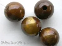 Plasticbeads round, brown/gold, ±14mm, 4 pc.