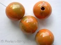 Plasticbeads round, orange/gold, ±14mm, 4 pc.