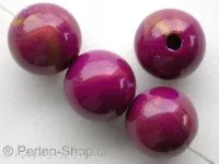Plasticbeads round, purple/gold, ±14mm, 4 pc.