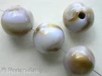 Plasticbeads round, white/gold, ±14mm, 4 pc.
