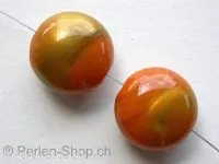 Plasticbeads round flat, orange/gold, ±9x16mm, 3 pc.