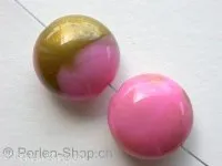 Kunststoffperle rund flach, rosa/gold, ±9x16mm, 3 Stk.