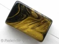 Kunststoffperle rectangle, schwarz/gold, ±30x18mm, 1 Stk.