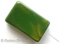 Plasticbeads rectangle, green/gold, ±30x18mm, 1 pc.