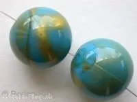 Plasticbeads round, turquoise/gold, ±20mm, 1 pc.