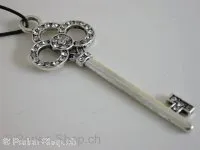 Key with 40 rhinestones, ±65x24mm, antik silver color, 1pc.