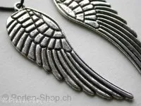 Wing with heart, ±22x9mm, antik silver color, 1pc.