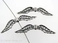 Wing, ±42x10mm, antik silver color, 1 pc.