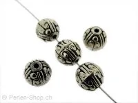Metalbeads round, Color: antique silver, Size: ±10mm, Qty: 4 pc.