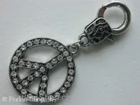Pendant Peace with clasp, with 39 rhinestones, ±55mm, 1 pc.