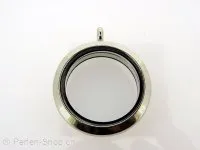 Glass Medaillon with magnetic closure, Color: Platinum, Size: ±29mm, Qty: 1 pc.