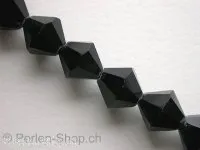 Bicone, Facet-Polished Glassbeads, black, 8mm, ±42 pc.