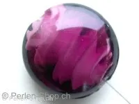 Glassbeads flat round, purple, ±29x13mm, 1 pc.