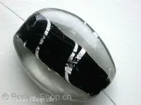 Glasperlen oval flach, schwarz, ±30x23x10mm, 1 Stk.