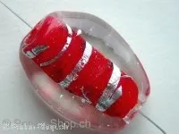 Glassbeads flat oval, red, ±30x23x10mm, 1 pc.