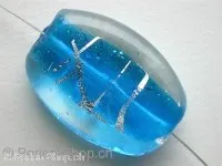 Glassbeads flat oval, turquoise, ±30x23x10mm, 1 pc.
