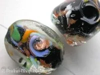 Glasbeads multi with gold, black, ±25x18mm, 1 pc.