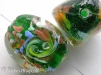 Glasbeads multi with gold, green, ±25x18mm, 1 pc.