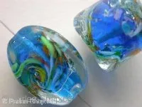 Glasbeads multi with gold, turquoise, ±25x18mm, 1 pc.