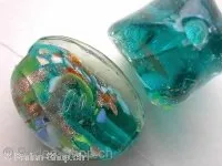 Glasbeads multi with gold, turquoise, ±25x18mm, 1 pc.