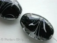 Glasperlen oval verziert, schwarz, ±25x18mm, 1 Stk.