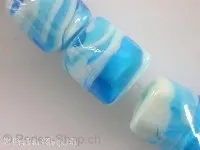 Glassbeads with decoration, cylinder, turquoise, ±16mm, 2 pc.
