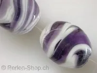 Glassbeads with decoration, flat oval, lilac, ±21x18mm, 2 pc.
