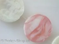 Glasperlen mit verzierung, rund flach, rosa, ±20mm, 2 Stk.