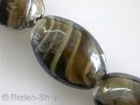 Glasperlen mit verzierung, oval flach, grau, ±24mm, 2 Stk.