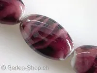Glasperlen mit verzierung, oval flach, violett, ±24mm, 2 Stk.