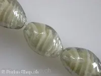 Glassbeads with decoration, oval, grey, ±24mm, 2 pc.