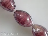Glassbeads with decoration, oval, purple, ±24mm, 2 pc.
