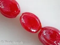 Glassbeads with decoration, nuggets, red, ±17mm, 2 pc.