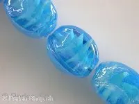 Glassbeads with decoration, nuggets, turquoise, ±17mm, 2 pc.
