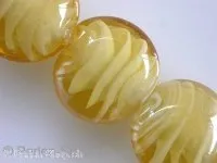 Glassbeads with decoration, flat round, brown, ±20mm, 2 pc.