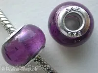 Troll-Beads Style Glassbeads, silver foil, purple, ±10x14mm, 1 pc.