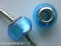 Troll-Beads Style Glassbeads, silver foil, turquoise, ±10x14mm, 1 pc.
