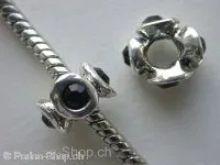 Troll-Beads Style, rondel with 4 rhinestones, ±7x10mm, 1 pc.