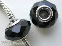 Troll-Beads Style Facette-Glasperlen, schwarz, ±9x14mm, 1 Stk.